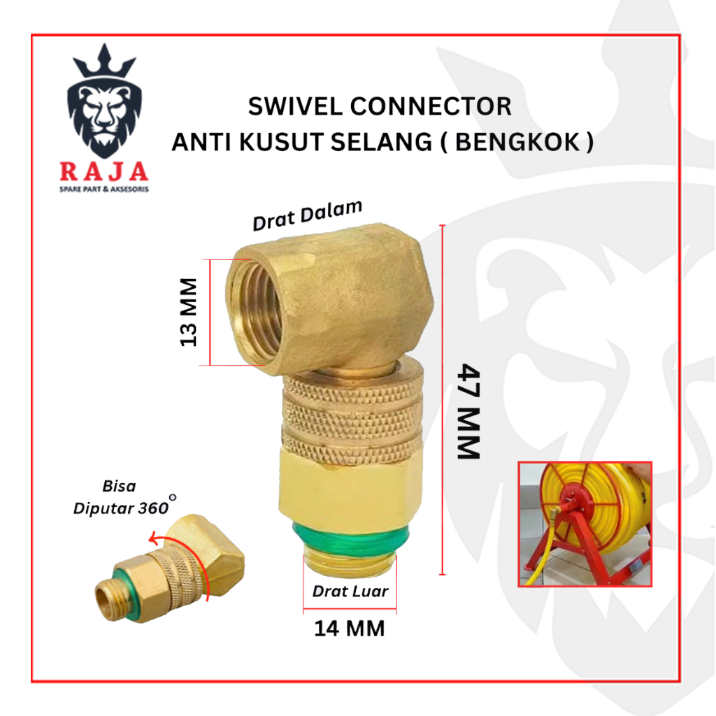 Swivel Connector Anti Kusut Sambungan Selang  Drat 1/4" Inch 14 MM Join Nepel Anti Kusut Anti Lilit 