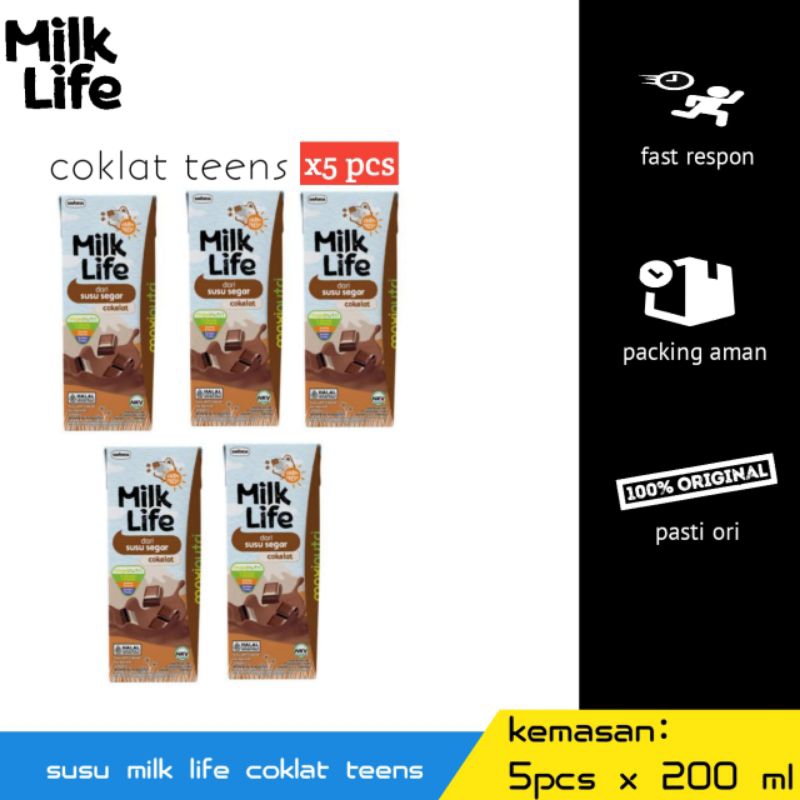 

paket hemat susu milk life varian coklat teens (5pcs x 200ml)