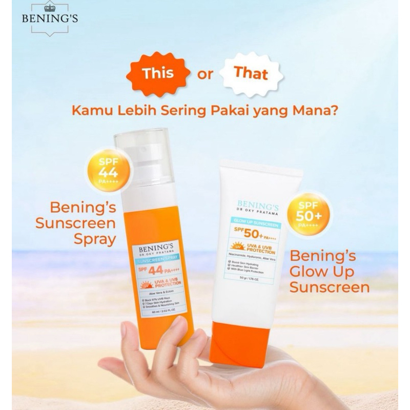 Bening's Glow Up Sunscreen Cream , Sunscreen Spray / Benings Clinic Skincare