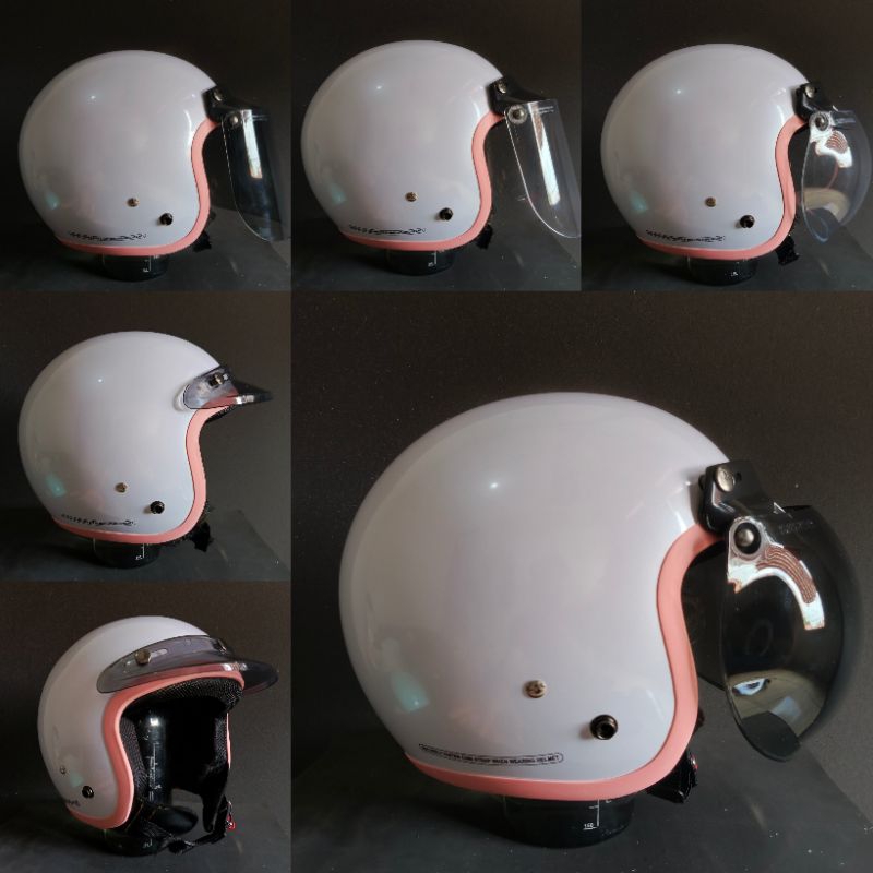 Helm bogo solid dewasa hijab pria dan wanita warna putih mutiara glossy masa kini