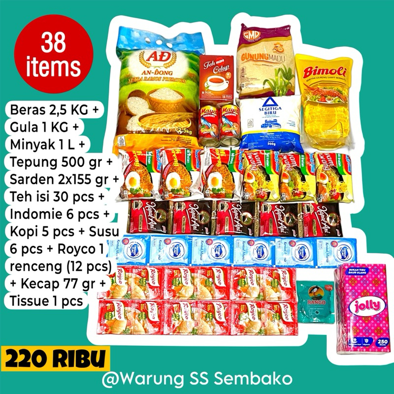 

Paket Sembako Murah Lengkap Komplit Hampers Bingkisan Hadiah isi Beras Minyak Gula - pakai Kardus Box 220 ribu