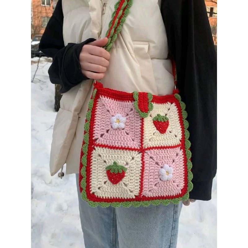 STRAWBERRY BAG / TAS RAJUT / TAS STRAWBERY / TAS RAJUT LUCU / TAS RAJUTAN / TAS RAJUT