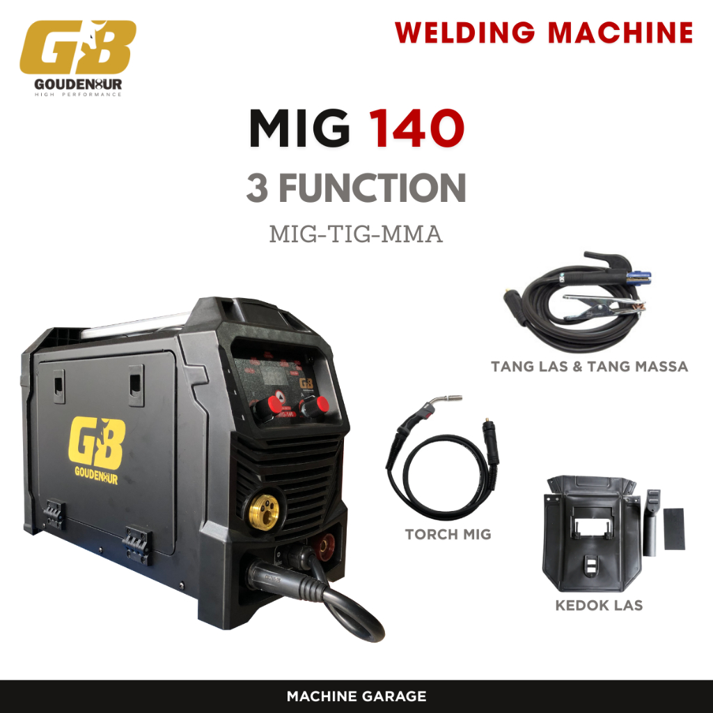 Mesin Las tanpa CO2 MIG 140 GB multi function MIG TIG MMA 3 in 1 Free Packing  Kayu