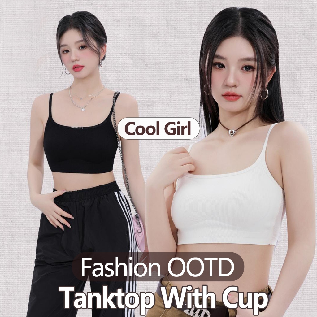 Camisol Tanktop Fashion Korea Style Wanita Tanpa Kawat Rompi Bergaris Katun Rompi Olahraga 3835