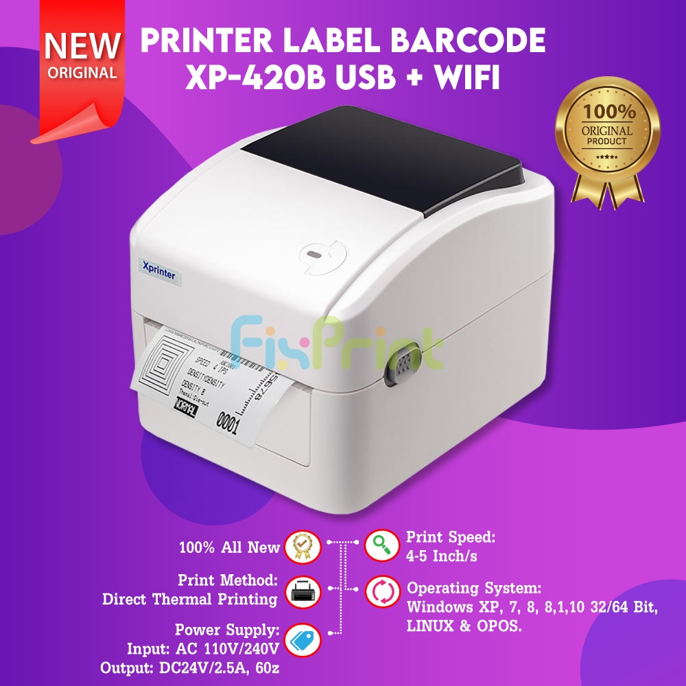 Fixprint Printer XPrinter XP420B Barcode Cetak Label Marketplace Online BT-112 XP420B Interface WIFI
