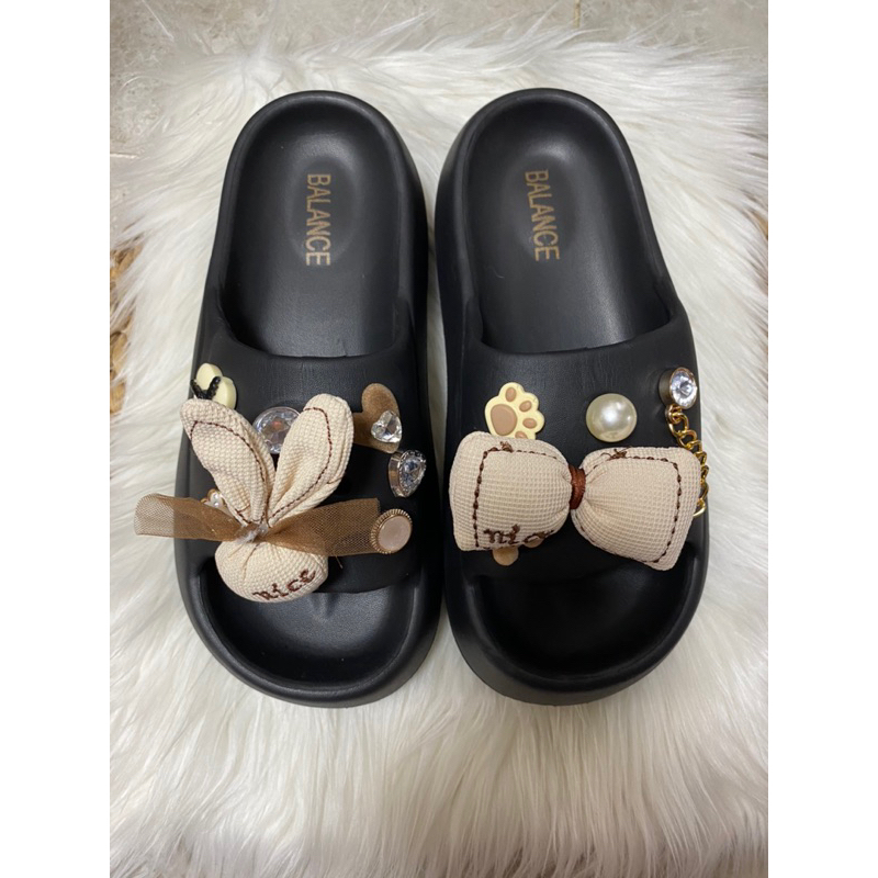 Gamaliel Shoes-Sandal Slop Balance  Eva Rubber Khsus Hitam Jibbit  Pita Nice Lucu  Tinggi 5 Cm