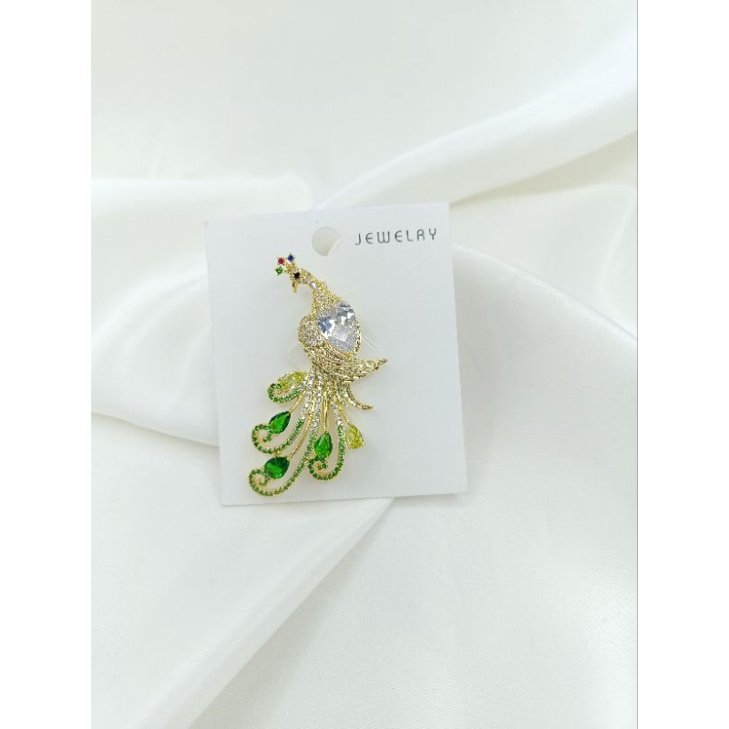 Bros Hijab Premium Model Merak Brooch Zircon Premium Gold Plated Anti Karat Bros Mewah