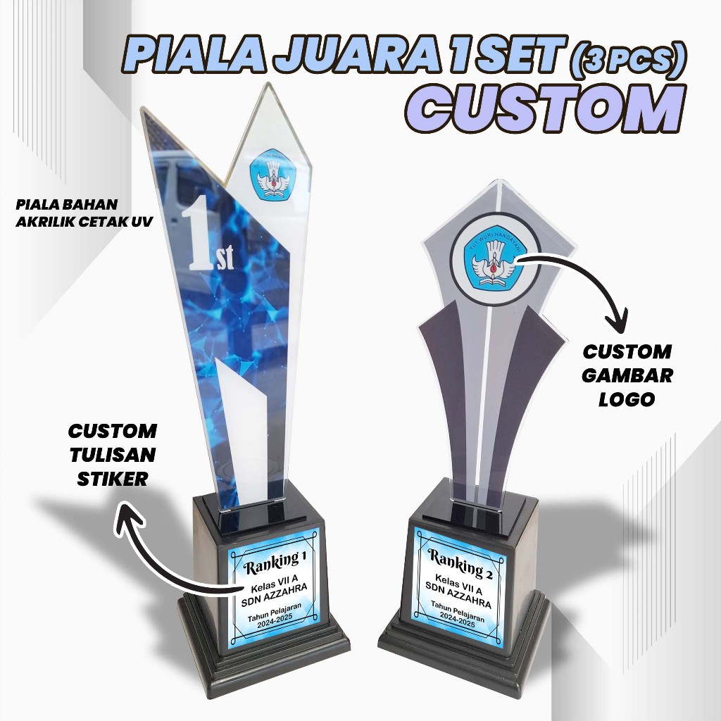 PIALA PERLOMBAAN PIALA KEJUARAAN - PIALA CUSTOM - PIALA AKRILIK JUARA 1 SET - PIALA JUARA LOMBA RANK
