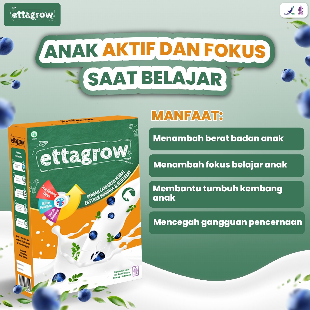 

ETTAGROW - Susu Kambing Herbal Bantu Anak Aktif dan Fokus saat Belajar