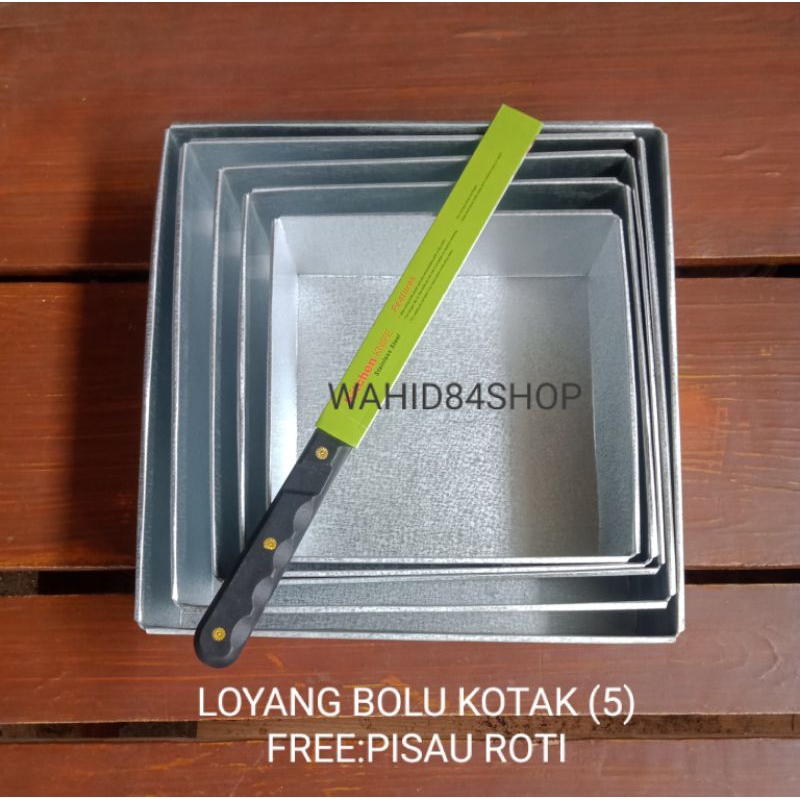 SET LOYANG BOLU KOTAK 5 PCS FREE:PISAU/LOYANG KUE BOLU/LOYANG BOLU/LOYANG KUE/LOYANG.