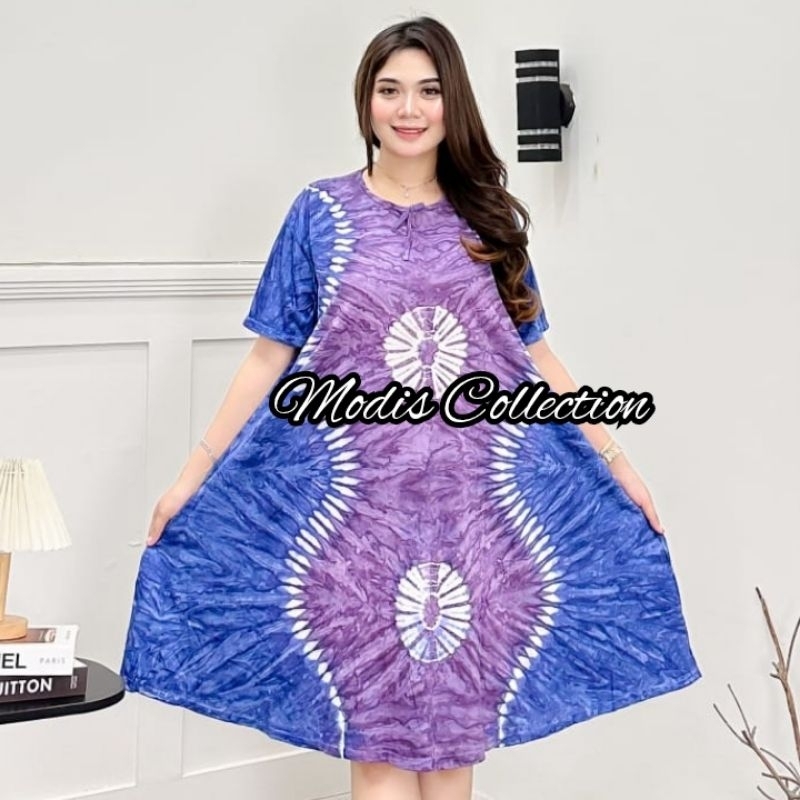 Daster Kaos Jumbo Payung Ld 120 cm Panjang Baju Selutut Lengan Pendek Dada Tali Depan Tidak Busui Ba
