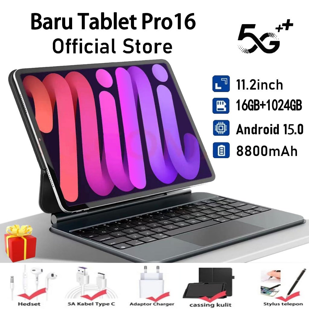 【Bisa COD】Tablet PC Baru Pro16 16GB + 1024GB Tablet Android 15.0 11.6inch Layar Full Screen Layar Be