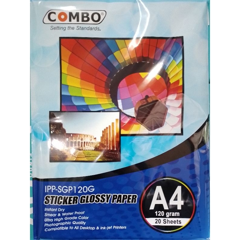 

Kertas Sticker Glossy ukuran A4 120gr Combo