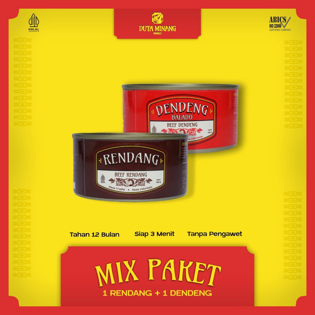 

PAKET 2 Kaleng Rendang Sapi & Dendeng Balado Daging Sapi Khas Padang Solok HALAL 100% / Daging Kaleng / Rendang Kaleng / Makanan Kaleng - Duta Minang Family