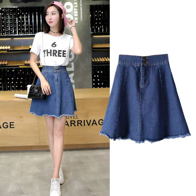 Mini Denim Rok 2025/Rok Denim Impor/Rok Tassel A-Line  3/4Tergantung Tinggi/Rok Denim Berkualitas Ti