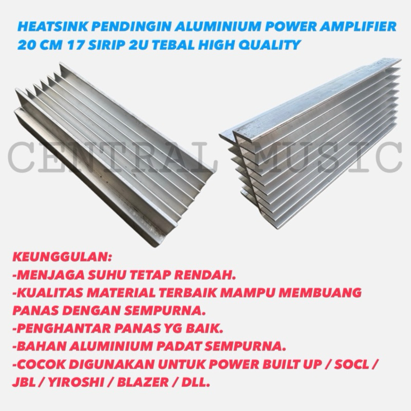 HEATSINK PENDINGIN ALUMINIUM POWER AMPLIFIER 20 CM 17 SIRIP 2U TEBAL HIGH QUALITY