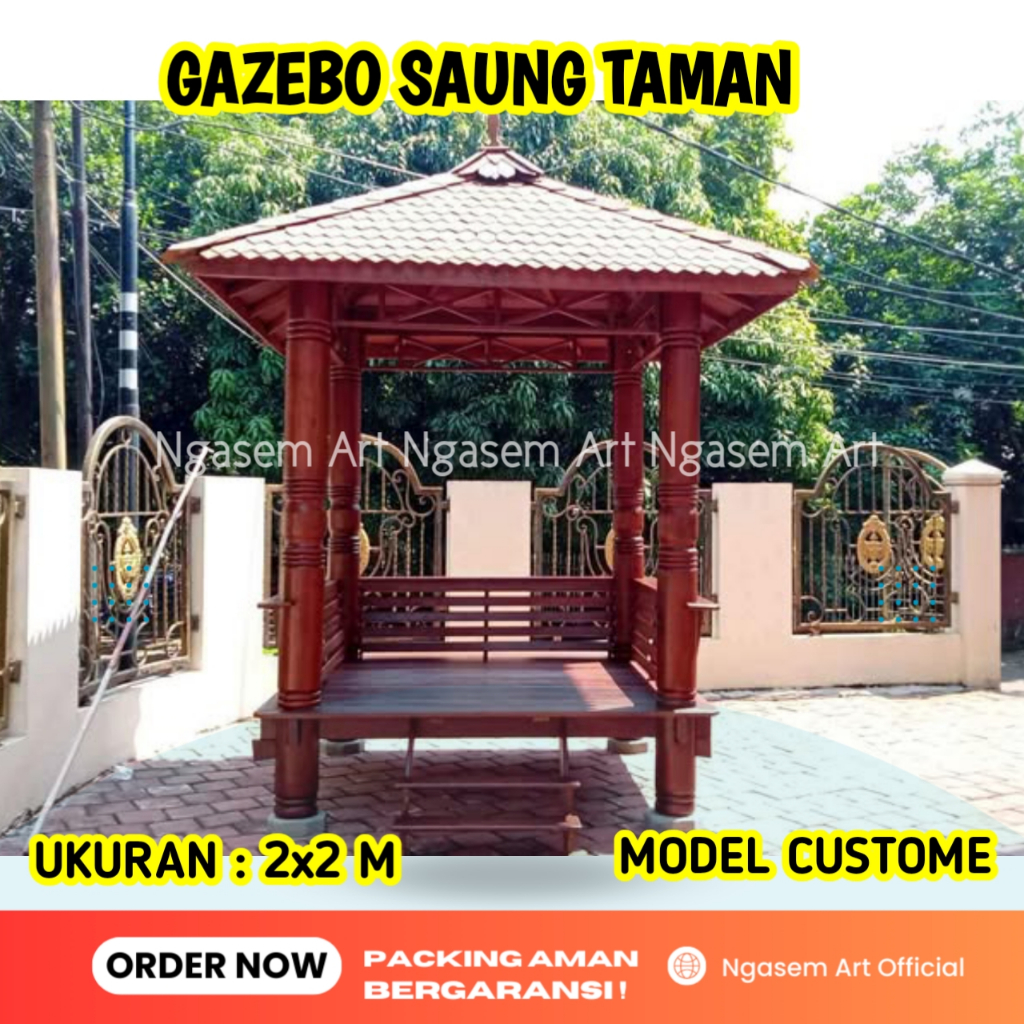 GAZEBO HIASAN TAMAN l JUAL GASEBO KAYU UKURAN 2X2 M