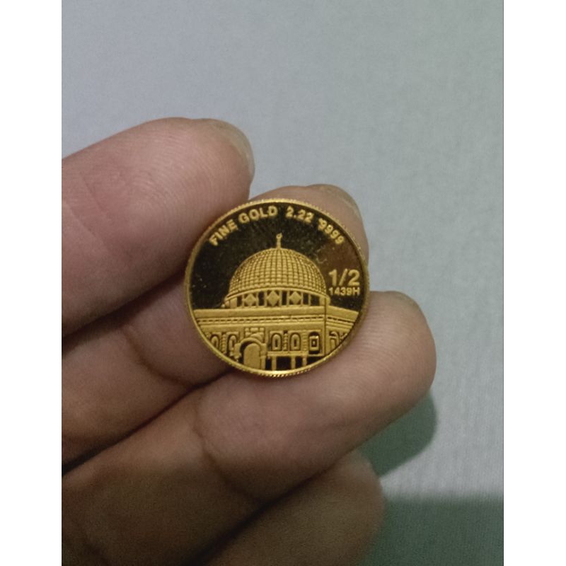KOIN 1/2 DINAR NISFU IMN EMAS LM 24K 24 KARAT 2,22 GR GOLD COIN OF AL AQSA