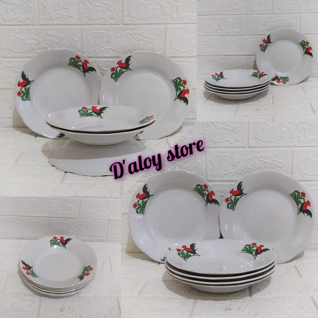 3PCS PIRING AYAM JAGO / Piring Makan Keramik Motif Ayam Jago 8 inchi
