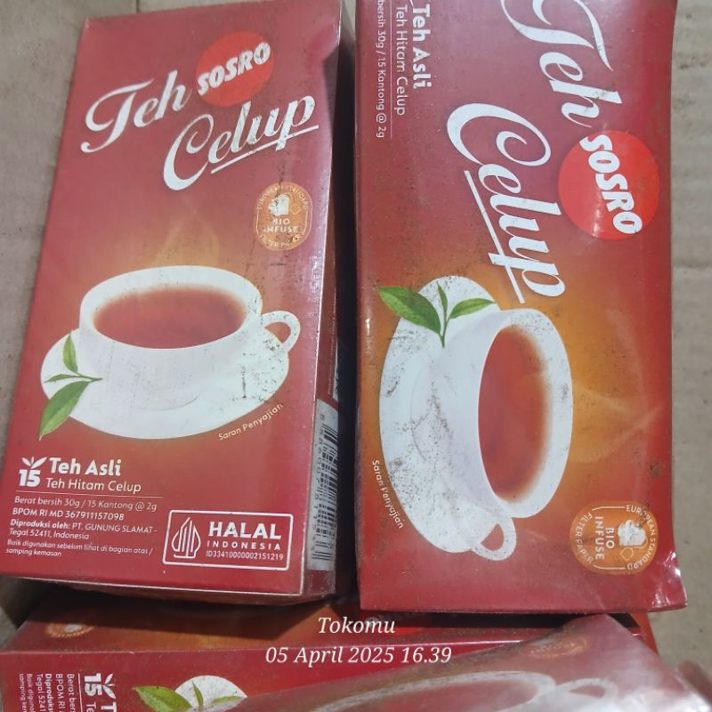 

Teh Celup Sosro 10 Box ,cocok buat warung, bukan buat hampers, kemasan pesok , per box isi 15 kantong, ekpired aman
