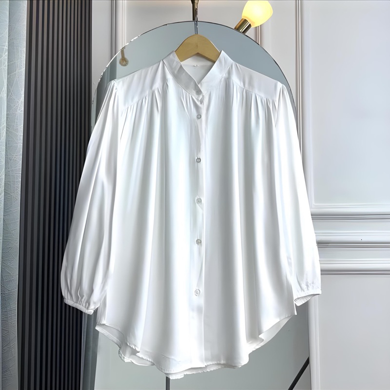 Amena Blouse Kemeja Wanita Lengan Karet Rayon Twill Terbaru