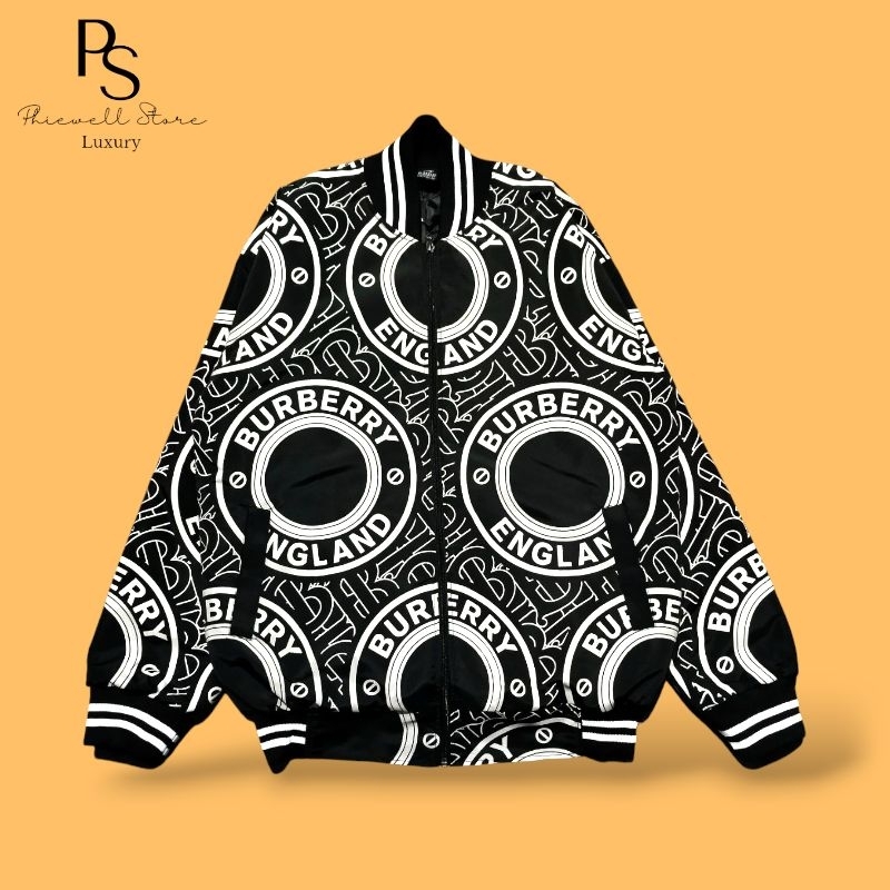 Varsity Jacket Burberry London Zip Bomber Black White Fulltag Premium Hypebeast Unisex Pria Wanita
