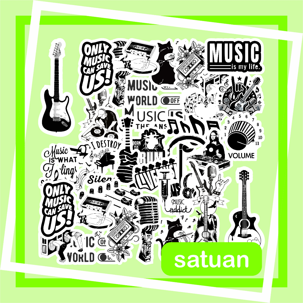 

(1 pc) Stiker Music Black | sticker musik hitam anti tahan air laptop hp helm tumblr gitar bass drum