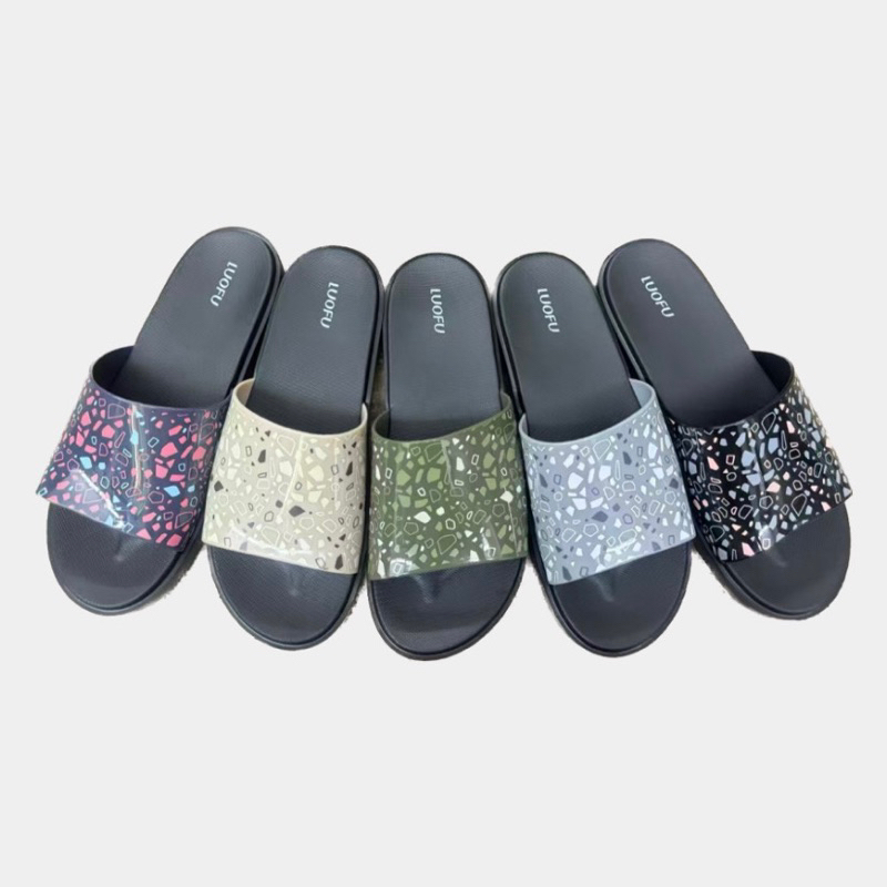 LUOFU sandal selop luofu wanita sandal selop motif wanita bahan karet empuk sandal model silang (E71