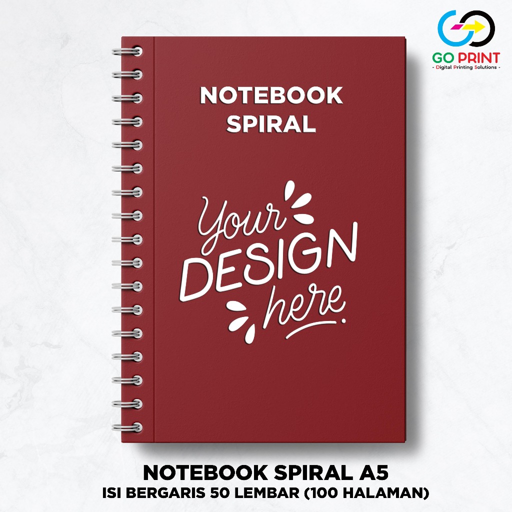 

Notebook Custom A5 Spiral / Block Note Custom / Souvenir - Isi HVS Bergaris 50 lbr (100 Halaman) - Cover Depan Saja