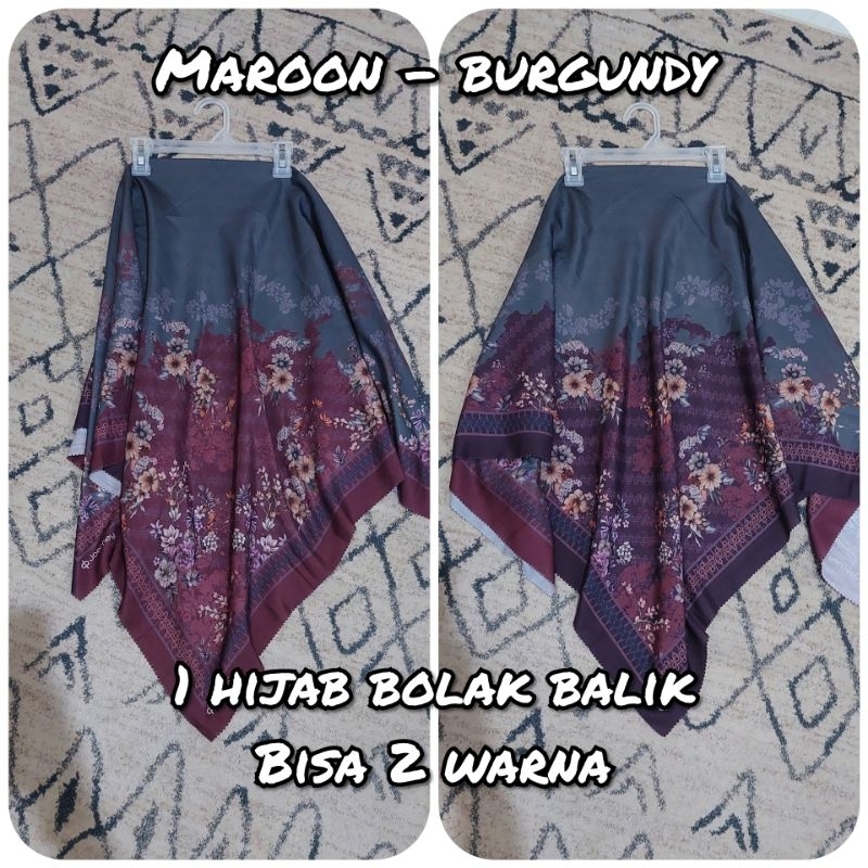 NUANSA MERAH MARUN BURGUNDY hijab segiempat denay voal motif semarang
