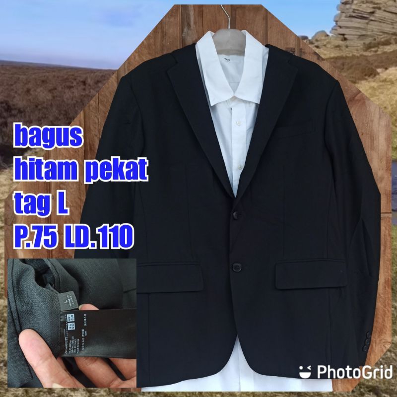 jas blazer outer pria man hitam uniqlo rileks l
