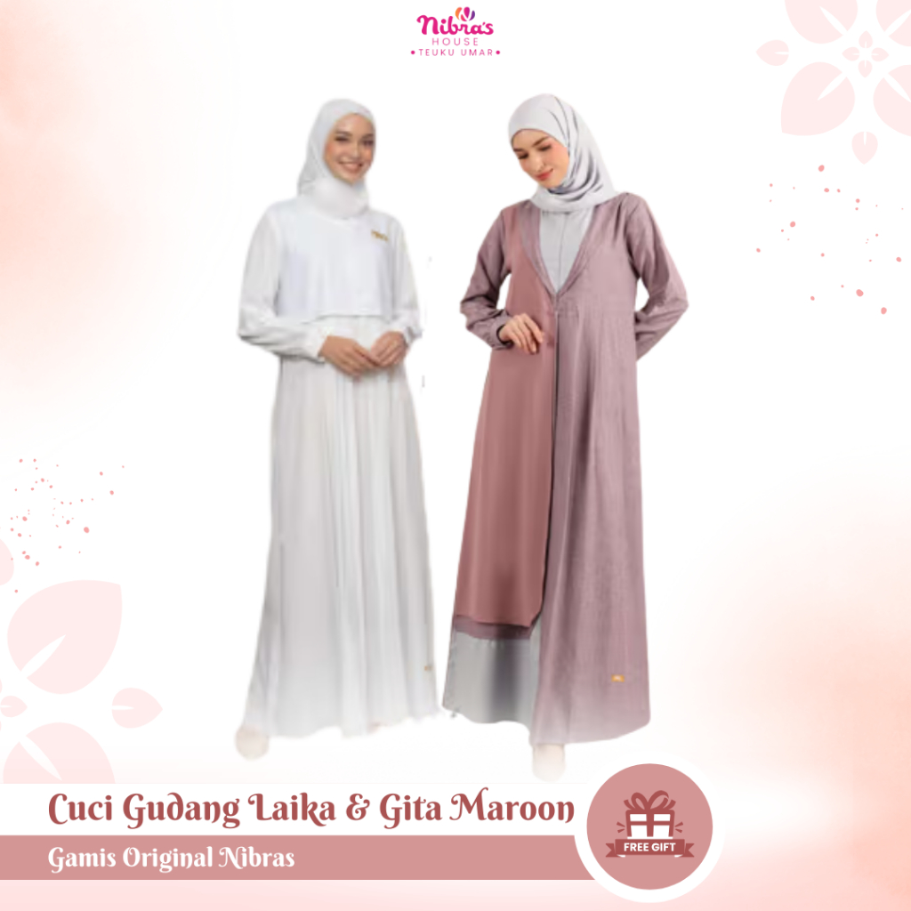 Cuci Gudang Gamis Putih Casual Laika Dan Gita Maroon Diskon Besar Nibras Bahan Katun