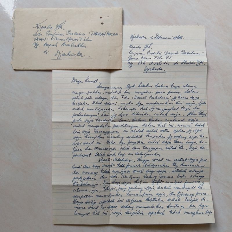 

Koleksi Korespondensi Kuno Jadul Sampul + Isi Surat Permintaan Honorarium Pembuatan Film Daerah Perbatasan 1965 - YN2273