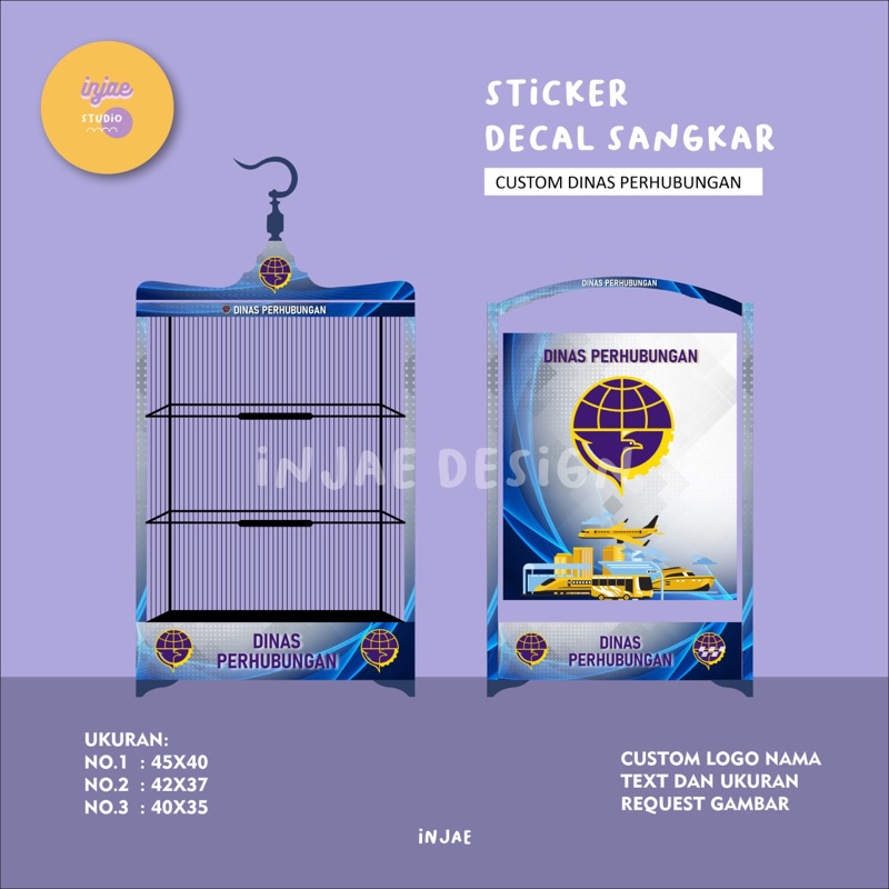 INJAE Stiker Decal Sangkar Burung Motif CUSTOM DINAS PERHUBUNGAN Sangkar Burung