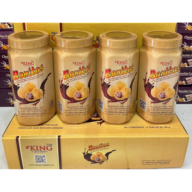 

Bonitos D'King Soes Kering Isi Coklat (1 DUS ISI 4) | Bonitos Kue Soes isi Coklat Lumer