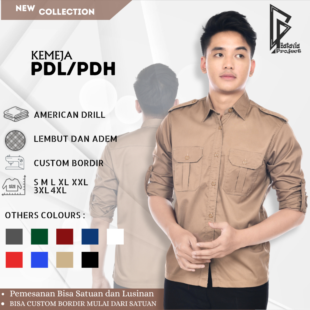 Kemeja PDL PDH Lengan Panjang - Seragam Kantor Pria Wanita Premium Model Baju Tactical Basic Pakaian