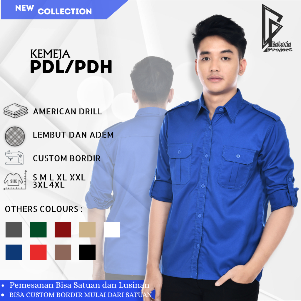 Kemeja PDL PDH Lengan Panjang - Seragam Kantor Pria Wanita Premium Model Baju Tactical Basic Pakaian