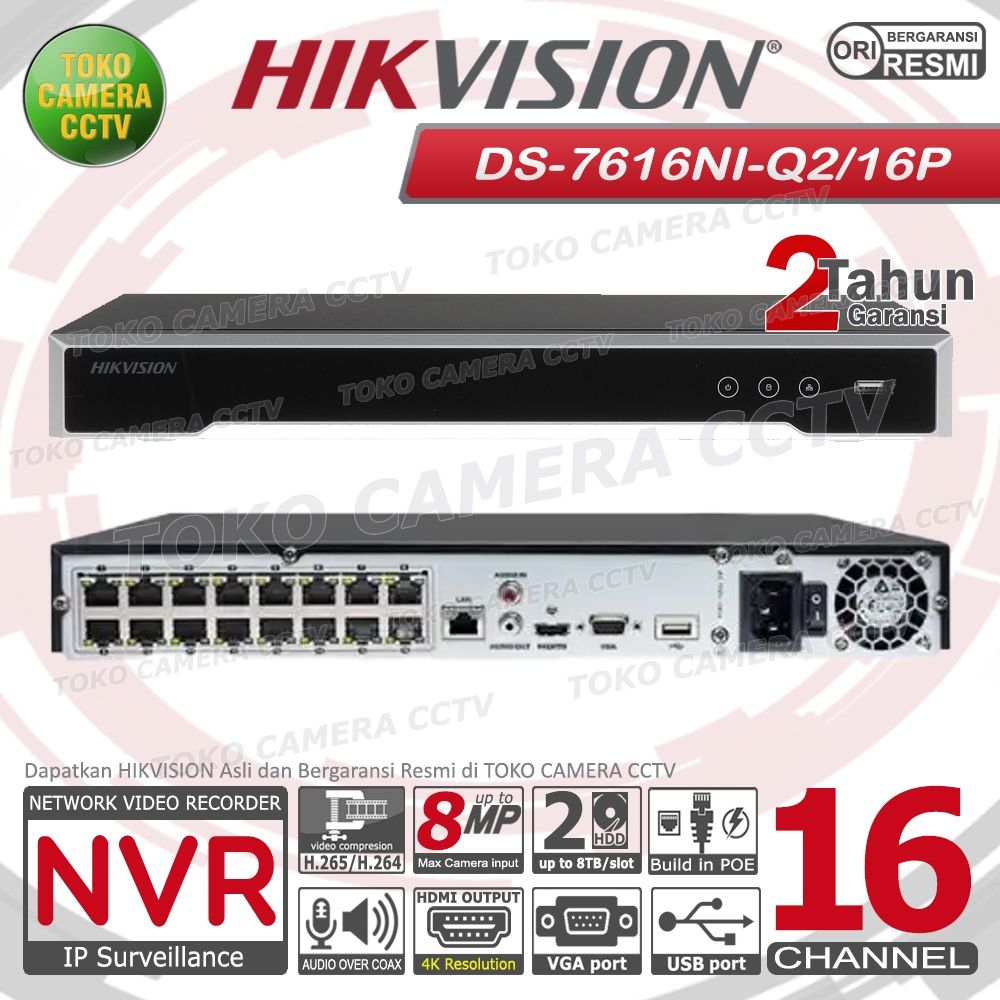 NVR 16 CHANNEL HIKVISION DS-7616NI-Q2-16P POE