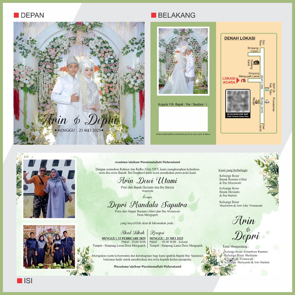 UNDANGAN PERNIKAHAN SIMPLE ELEGANT MEWAH KEKINIAN MURAH Wedding Cards Lipat 3 Bisa Request Desain