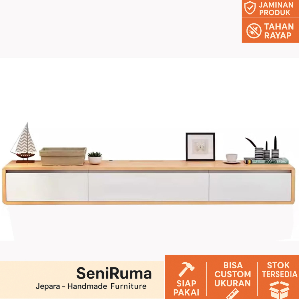 Meja Tv Gantung Minimalis Dinding Lemari Rak Modern Buffet Bufet Lengkung Tempat Ruang Laci Kayu