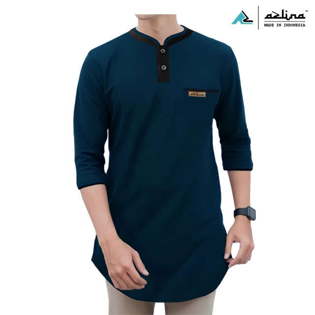 Baju Muslim Pria Dewasa Koko Kaos Bahan Cotton Combed 24s Model Modern Lengan 3/4 Size M L XL XXL