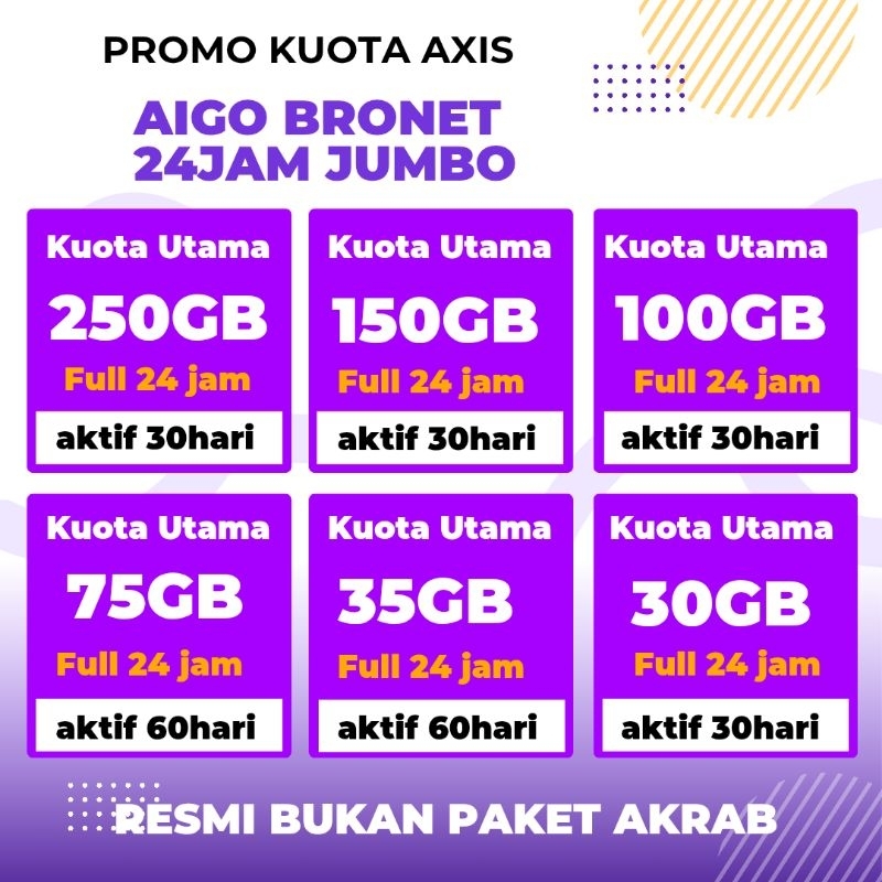 PROMO KUOTA AIGO AXIS 24JAM JUMBO 250GB 150GB 100GB