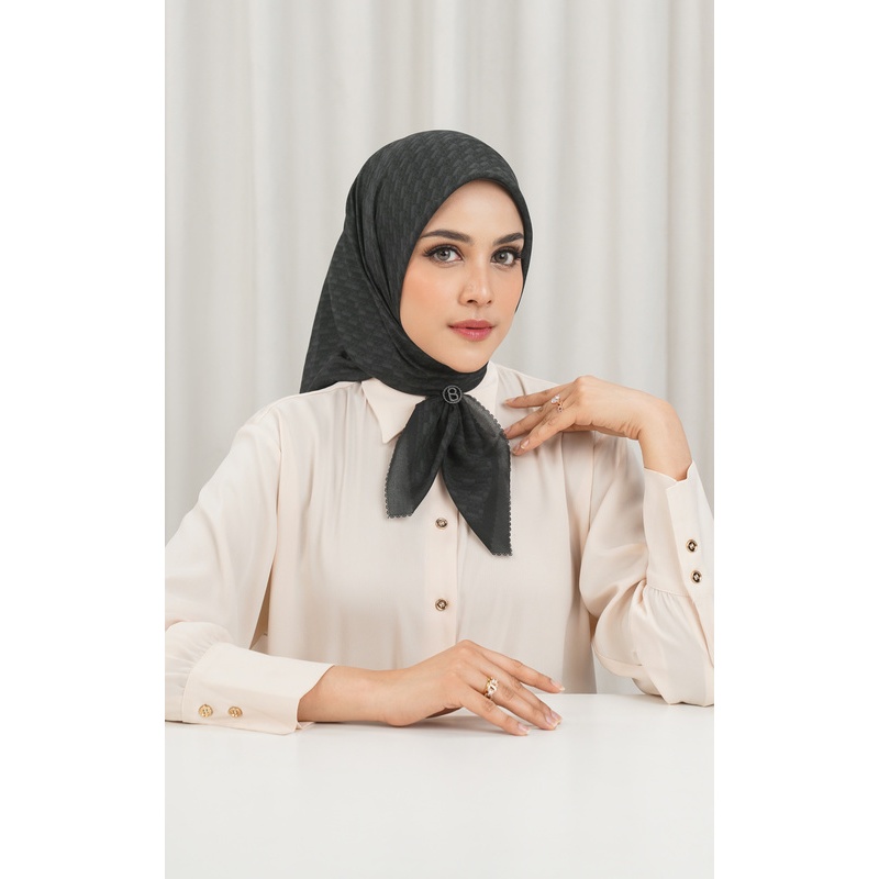 Buttonscarves - Leena Monogram Square - Jet Set / Hijab Motif Segi Empat