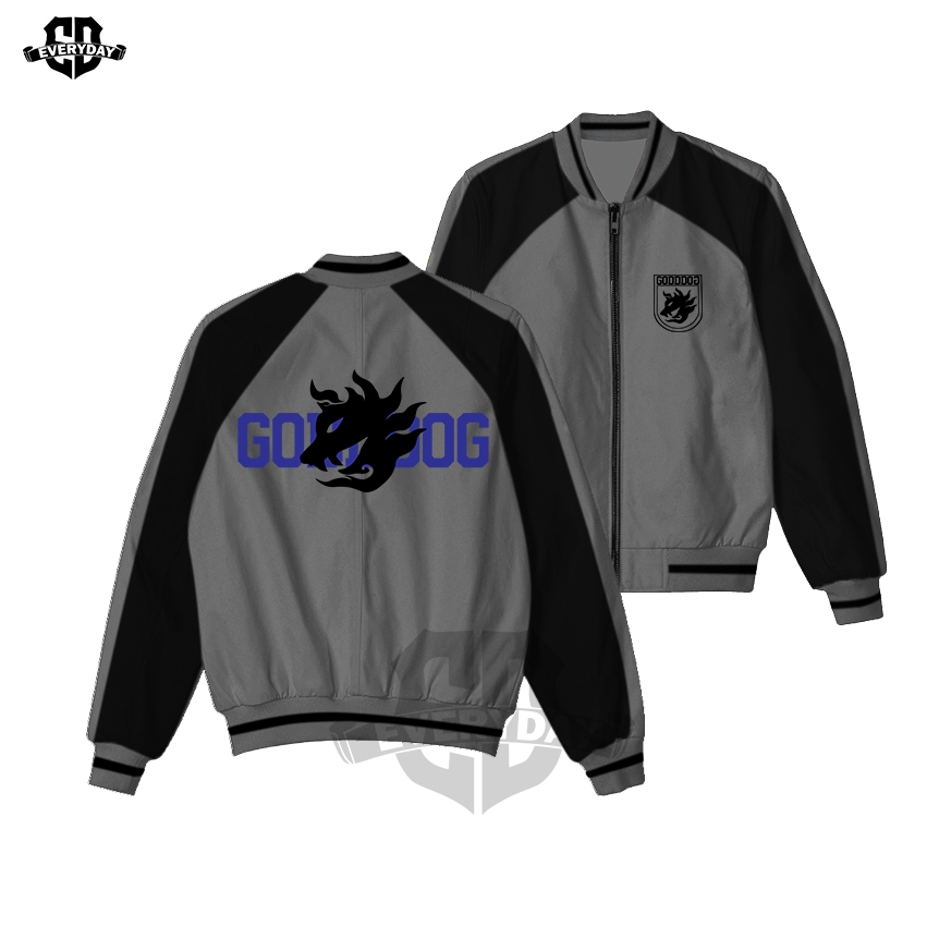 EVERYDAY Jaket Bomber Pria Baseball GOD DOG Lookism Manhwa Abu Hitam Taslan