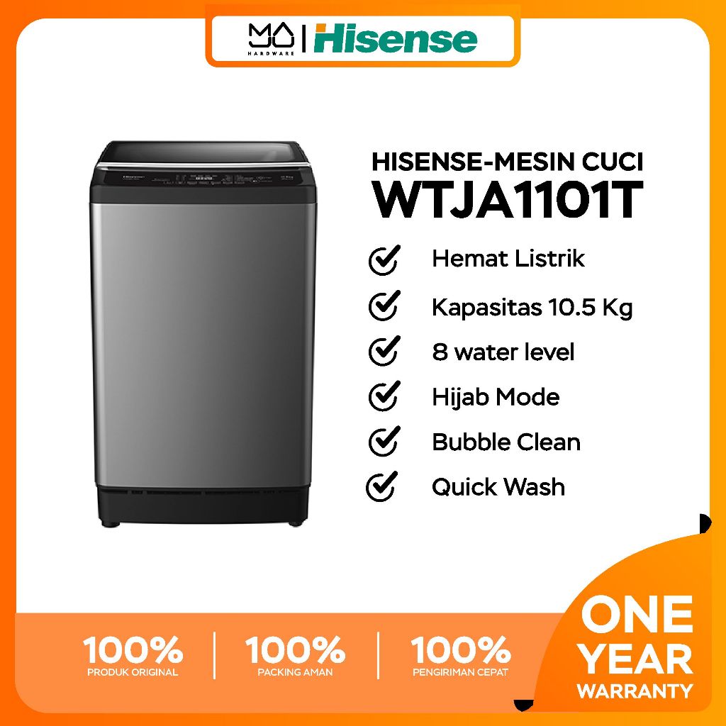 HISENSE Mesin Cuci 1 Tabung Top Loading 10.5 KG WTJA1101T - Garansi Resmi