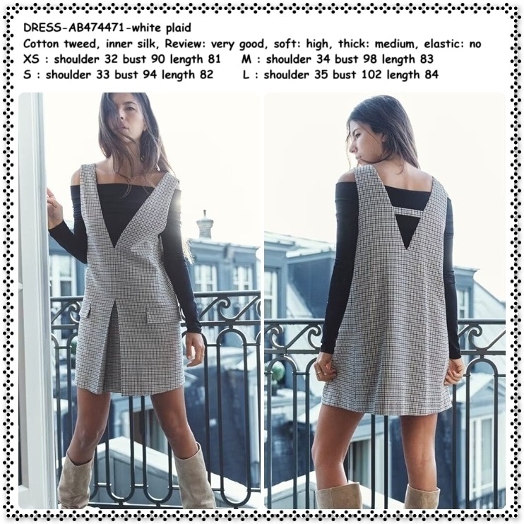 AMELIE BUTIK AB474471 Overall Tweed Mini Dress Tanpa Lengan Motif Kotak Wanita Korean Style Korea Im