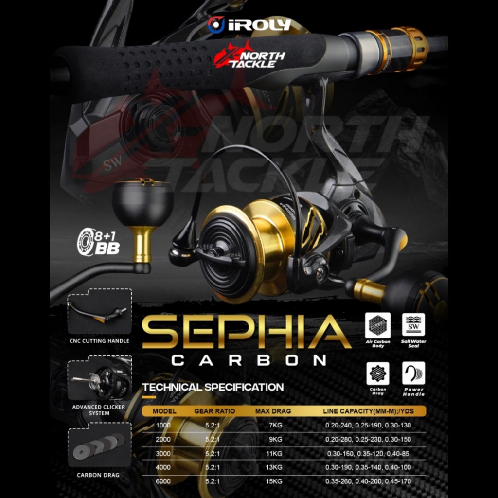 BEST SELLLER REEL IROLY SEPHIA CARBON SW | SEPHIA SW | SEPHIA SW PLUS | POWER HANDLE 1000 2000 3000 