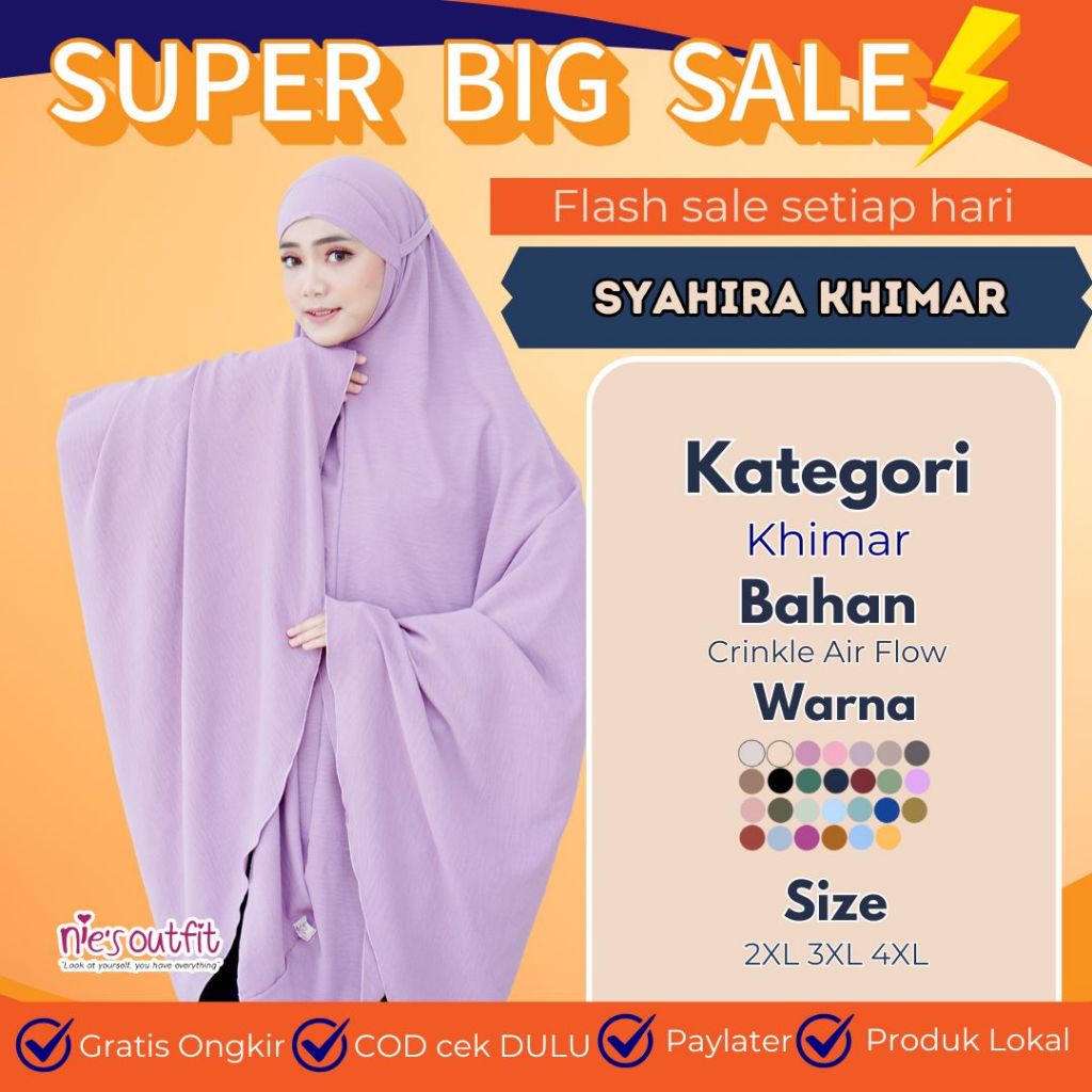Hijab Instant Umroh Haji NIES OUTFIT Khimar SYAHIRA Jumbo Crinkle Airflow Premium