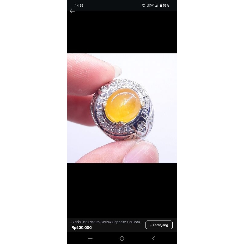 Cincin Batu Natural Yellow Sapphire Corundum Plus Memo