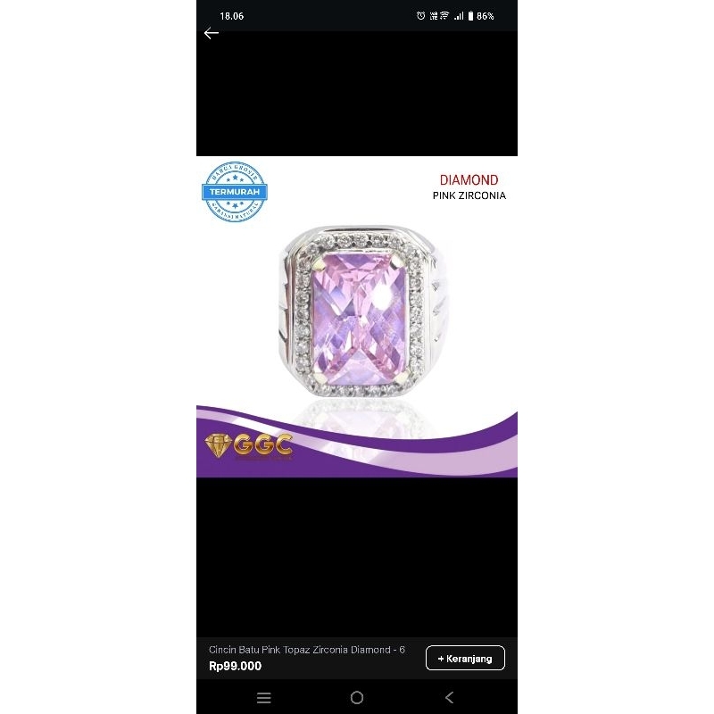 Cincin Batu Pink Topaz Zirconia Diamond